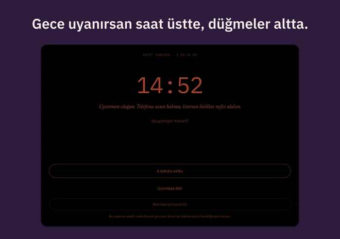 Komodin modunda gece uyanınca saat ve düğmeler